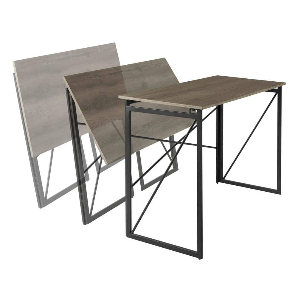 StyleWell 43 in. Rectangular Black Metal Folding Writing Desk with Grey Wood Top - $55