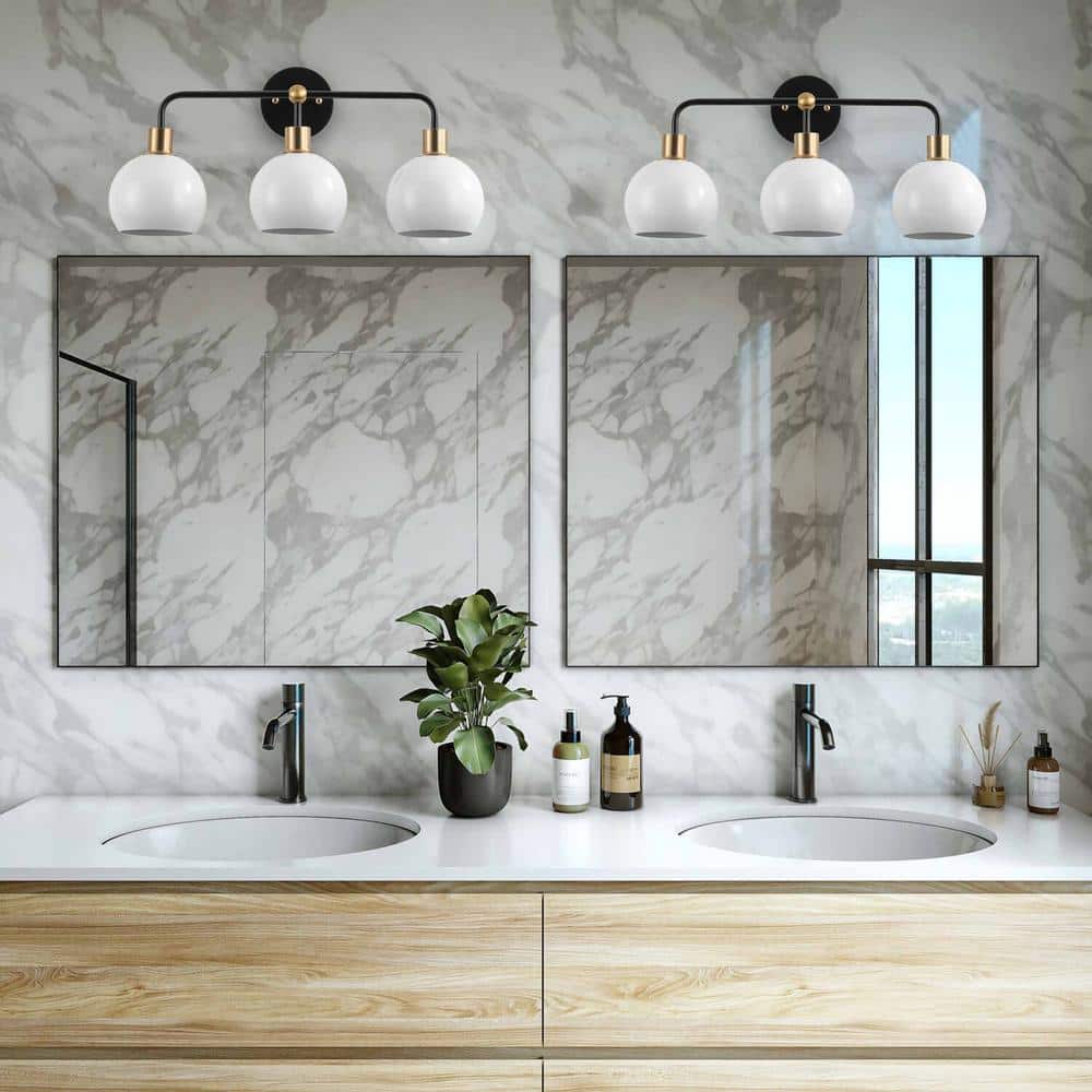Modern 22.83 in. 3-Light Black Bathroom Vanity Light Fixtures Over Mirror - $30