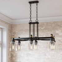 Knollwood 32 in. 6-Light Black Bronze w/ Brass Accents Industrial Round Chandelier - $160