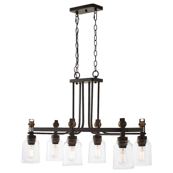 Knollwood 32 in. 6-Light Black Bronze w/ Brass Accents Industrial Round Chandelier - $160