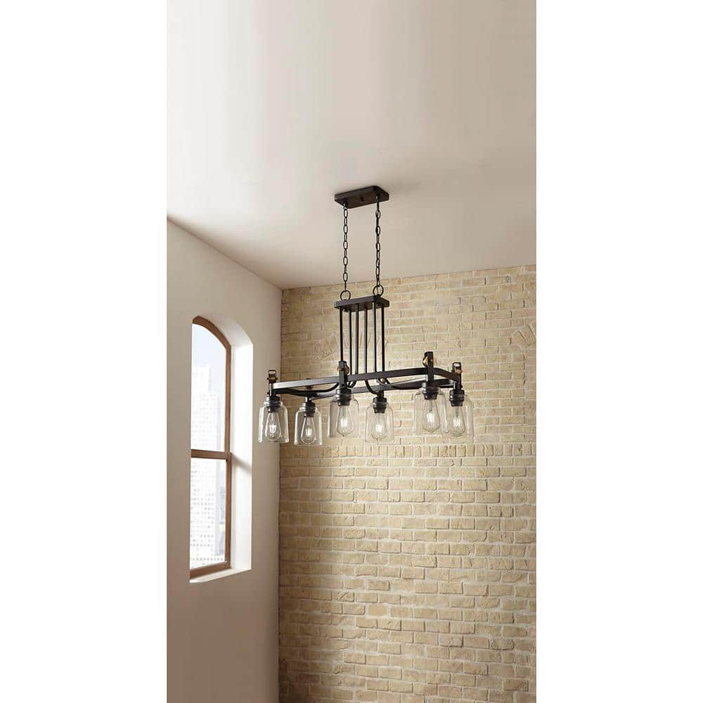 Knollwood 32 in. 6-Light Black Bronze w/ Brass Accents Industrial Round Chandelier - $160