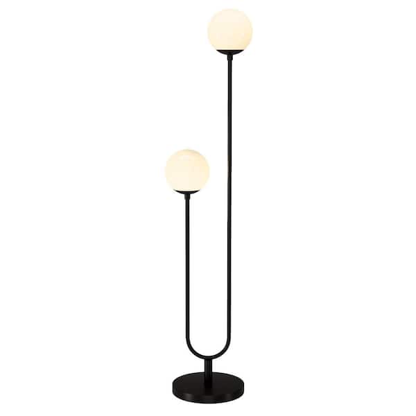 Dufrene 68.5 in 2-Light Blackened Bronze/White Milk Floor Lamp with Glass Shades - $70
