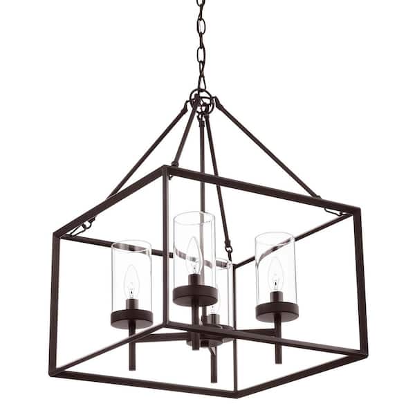 Hampton Bay Lainey 4-Light Bronze Chandelier Light Fixture with Clear Glass Shades - $100