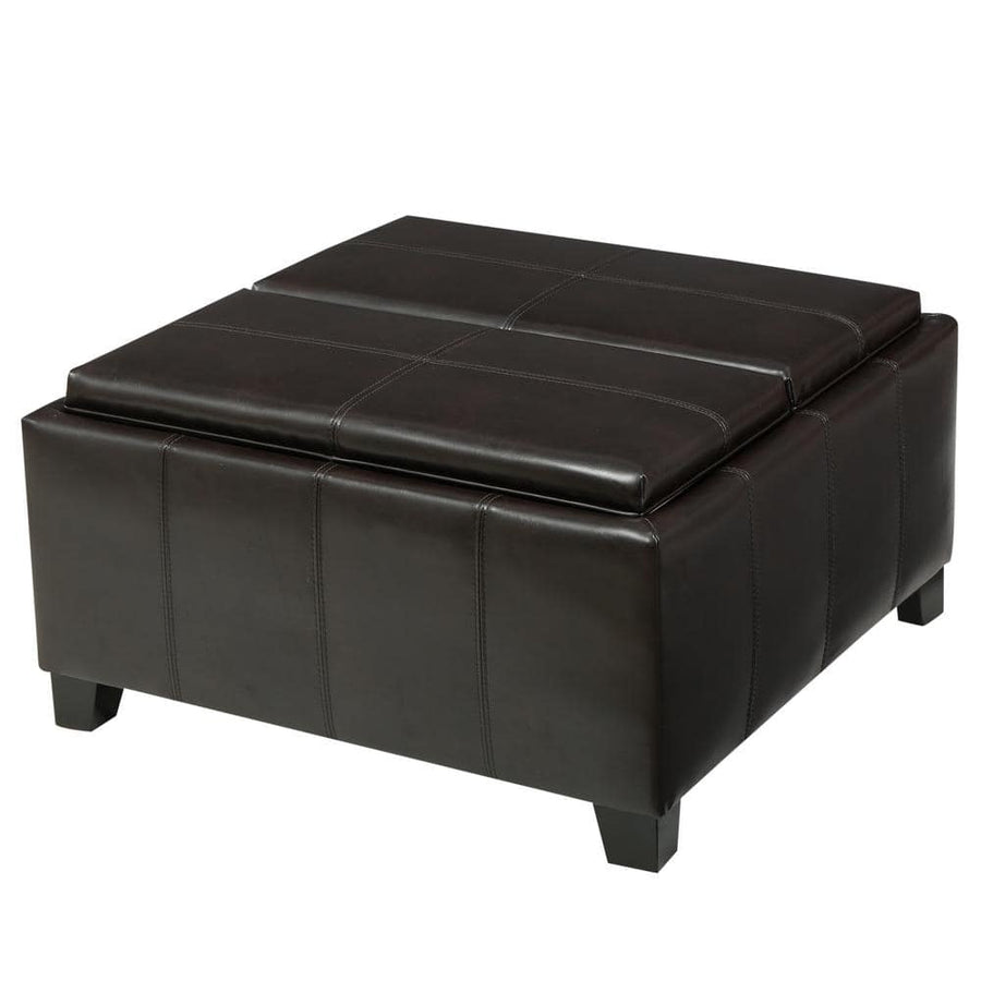 Noble House Mansfield Brown PU Leather Tray Top Storage Ottoman - $115