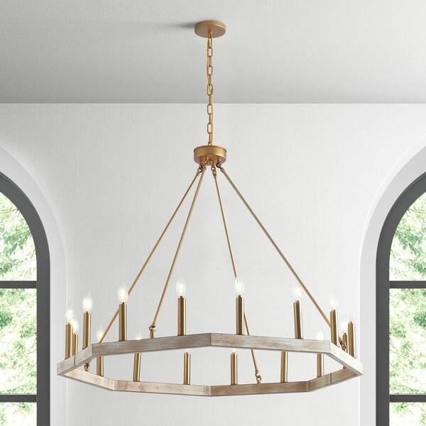 aiwen 39.4 in. 16-Light Farmhouse Brushed Gold Wagon Wheel Candle Chandelier - $195