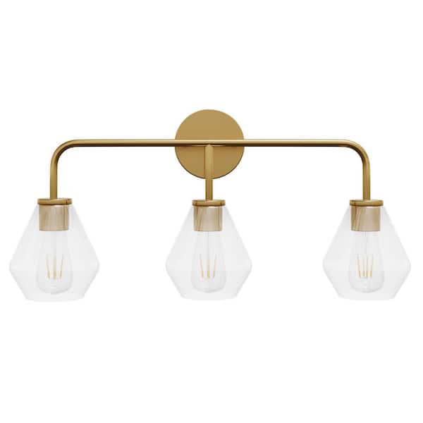 Modern 26.37 in. 3-Light Brushed Gold Bathroom Vanity Light Over Mirror - $45