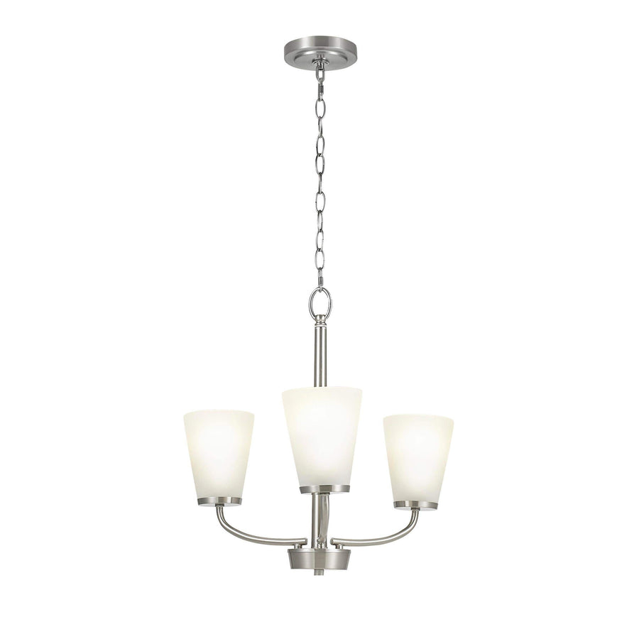 Helena 19 in 3-Light Brushed Nickel Hanging Chandelier with Frosted Glass Shades - $40