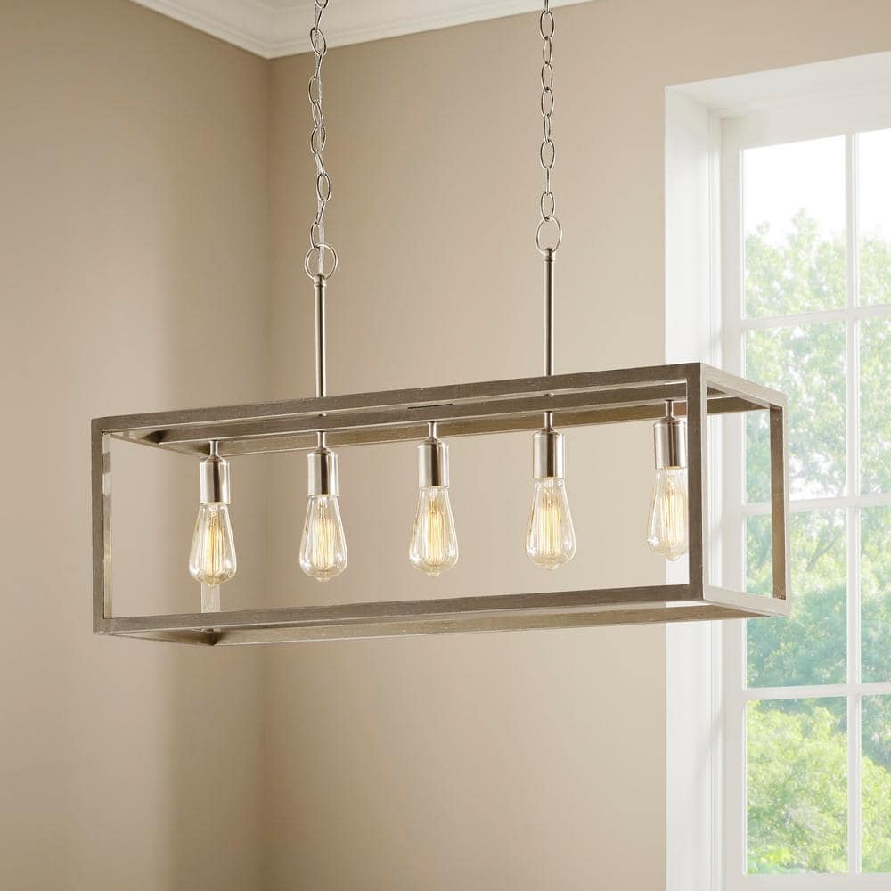 Boswell Quarter 34 in. 5-Light Brushed Nickel Farmhouse Linear Chandelier - $140