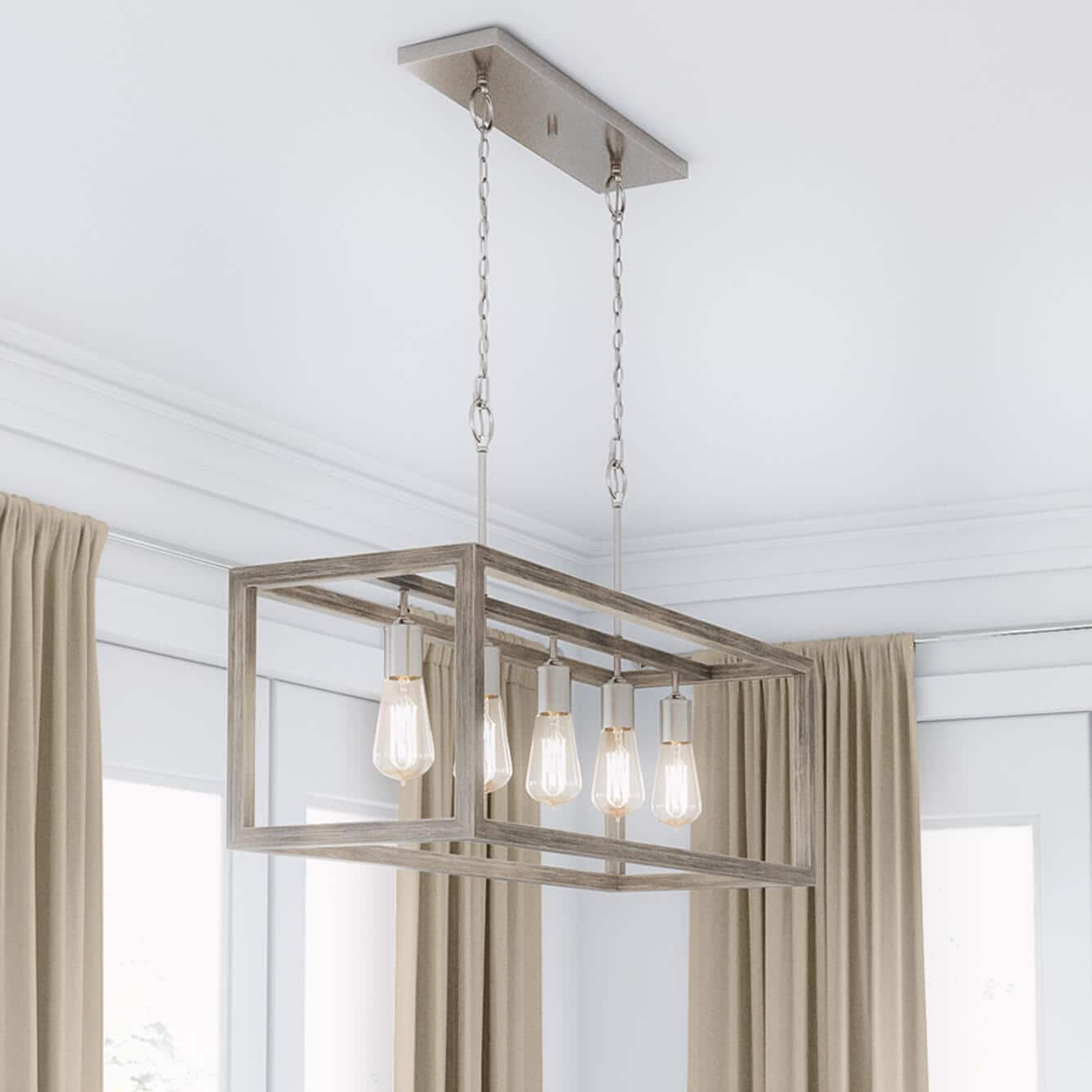 Boswell Quarter 34 in. 5-Light Brushed Nickel Farmhouse Linear Chandelier - $140