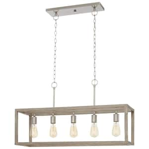 Boswell Quarter 34 in. 5-Light Brushed Nickel Farmhouse Linear Chandelier - $140