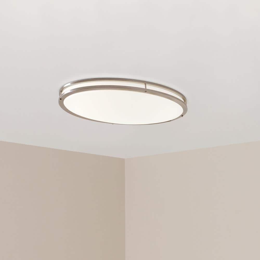 Hampton Bay 32 in. Transitional Brushed Nickel Integrated Dimmable LED Flush Mount - $110