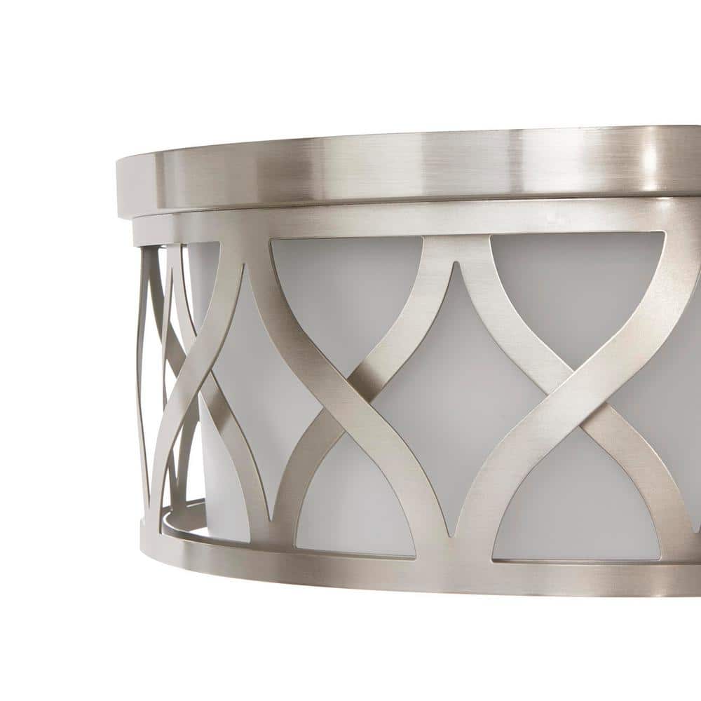 3-Light Brushed Nickel Flush Mount with Etched White Glass - $60