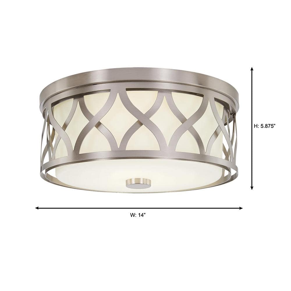 3-Light Brushed Nickel Flush Mount with Etched White Glass - $60