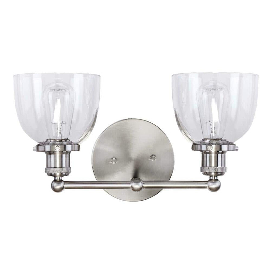 Evelyn 16.25 in. 2-Light Brushed Nickel Industrial Vanity with Clear Glass Shades - $30