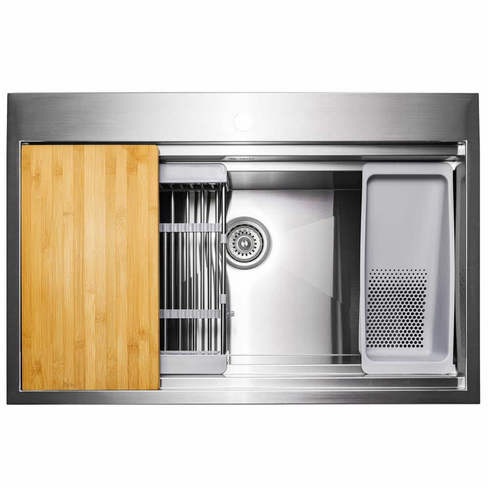 Handmade Drop-In 33 in. x 22 in. Single Bowl Workstation Kitchen Sink - $150