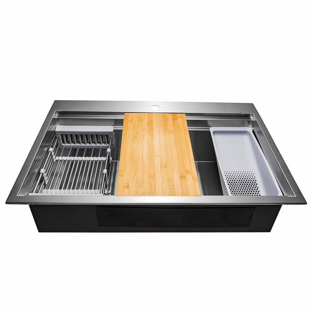 Handmade Drop-In 33 in. x 22 in. Single Bowl Workstation Kitchen Sink - $150