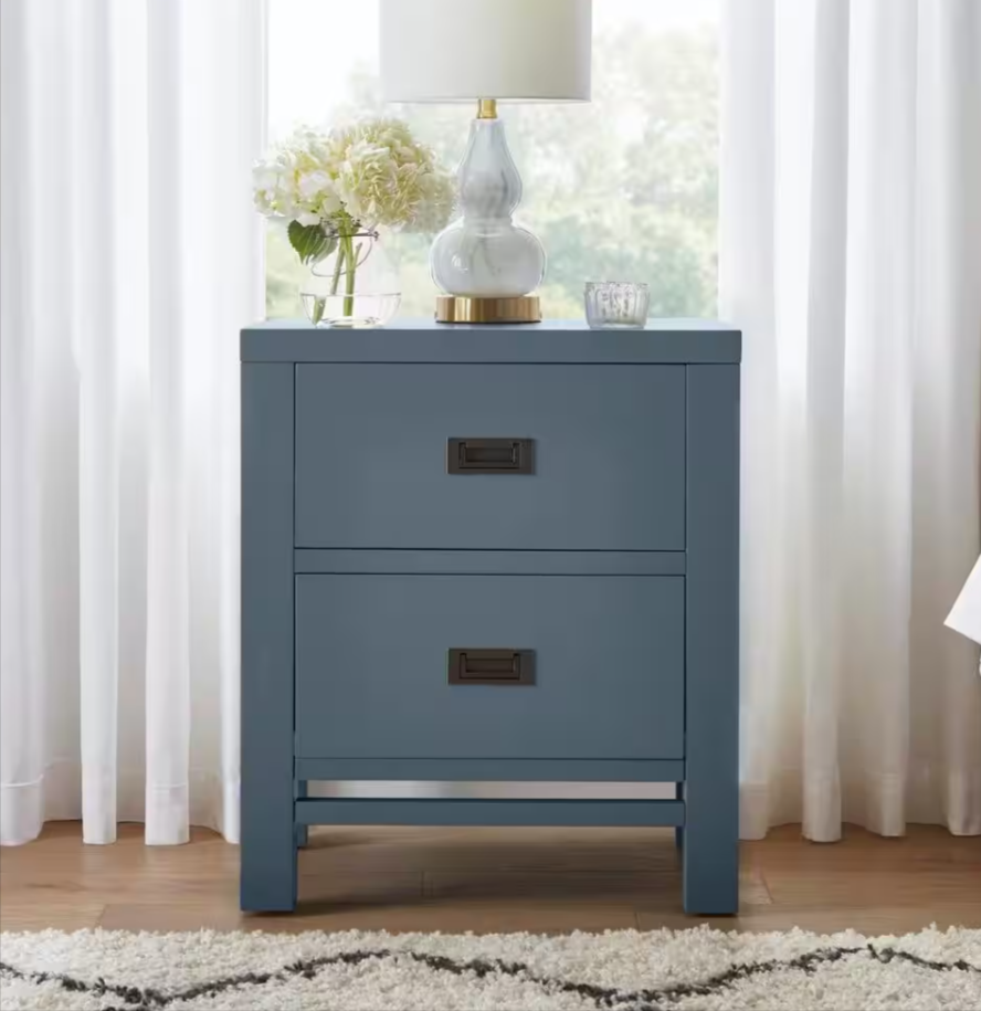 Calden Steel Blue 2-Drawer Nightstand (26 in. H x 22 in. W x 16 in. D) - $150