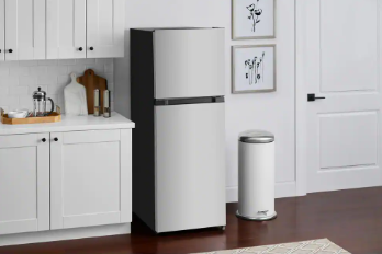 Vissani 10.1 cu. ft. Top Freezer Refrigerator in Stainless Steel Look (Slightly Dented) - $225