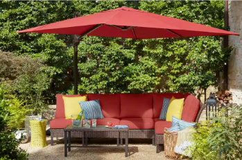 Hampton Bay 11 ft. Cantilever Solar LED Offset Outdoor Patio Umbrella in Chili Red - $240