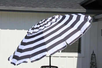 DestinationGear 8 ft. Patio and Beach Umbrella in Black and White Stripes - $65