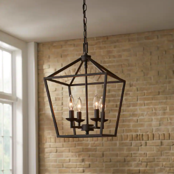 Weyburn 4-Light Bronze Farmhouse Chandelier Light Fixture with Caged Metal Shade - $80