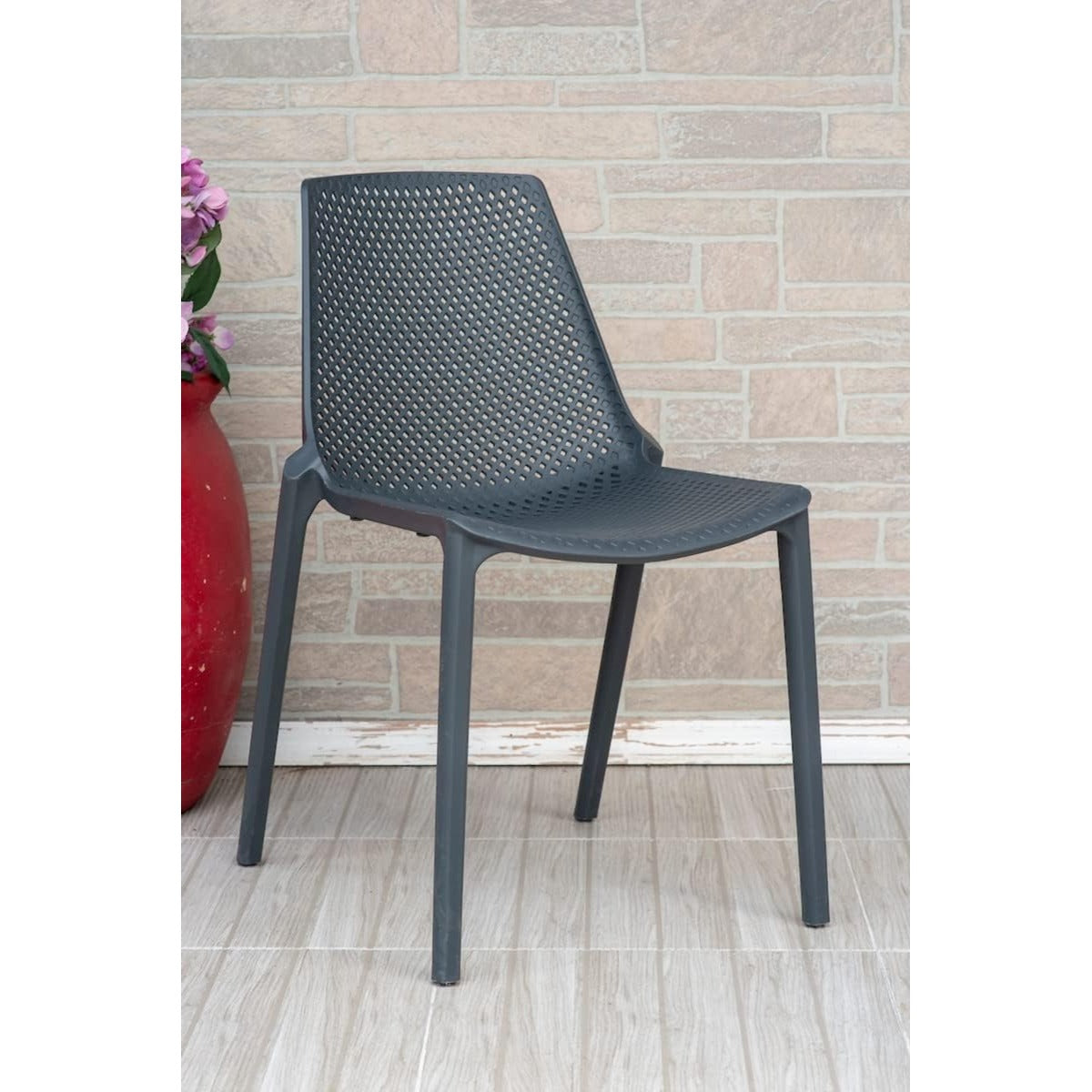 Amazonia Miami Patio Side Durable Outdoor and Indoor Resin Grey Chairs | Set of 4 - $195