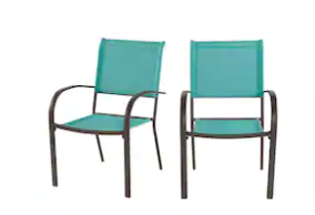 StyleWell Stationary Stackable Outdoor Patio Dining Chair, Haze Teal Blue 2-Pack - $45