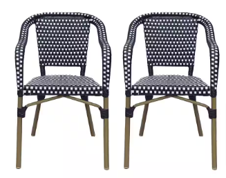 Baton French Bistro Aluminum Outdoor Dining Chair in Black and White (2-Pack) - $160