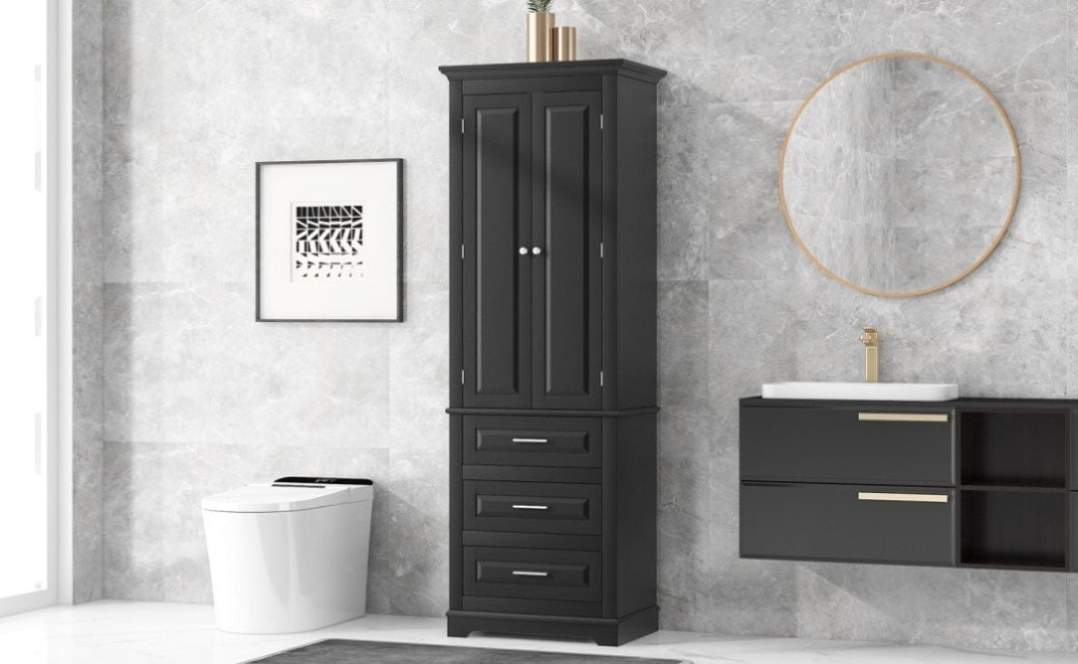 ZNTS Tall Storage Cabinet with Three Drawers for Bathroom/Office, Black WF299282AAB - $155