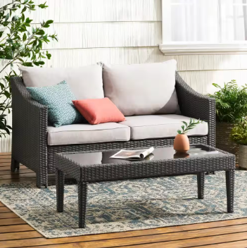 Antibes Grey 2-Piece Wicker Patio Conversation Set with Silver Cushions - $230