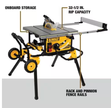 DEWALT 15 Amp Corded 10 in. Job Site Table Saw with Rolling Stand - $420