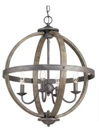 Keowee Collection 19.88 in. 4-Light Artisan Iron Orb Chandelier, Elm Wood Accents - $75