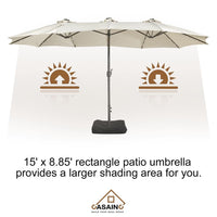 CASAINC 15 ft. Steel Patio Double-Side Market Umbrella with Base and Solar Light - $160