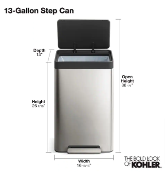 KOHLER 13-Gallon Stainless Steel Step Trash Can with Fingerprint-Resistant Finish - $85