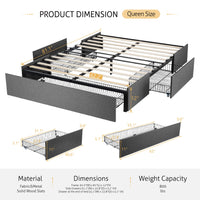 Upholstered Bed Frame with 3 Storage Drawers Queen - $185