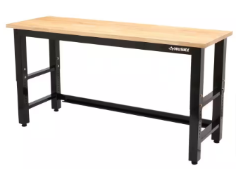Husky 6 ft. Adjustable Height Solid Wood Top Workbench in Black - $220