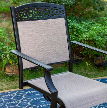 Black Aluminum Classic Pattern Swivel Rockers Sling Outdoor Dining Chair (2-Pack) - $250