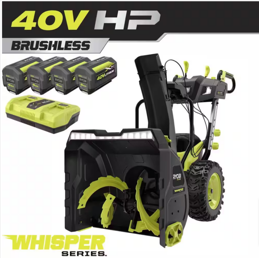 Ryobi 40V HP Brushless Whisper Series 24" Self-Propelled Snow Blower, (4) Batteries, Charger - $1100