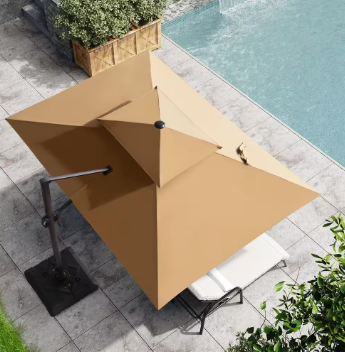 Pellebant Double top 11 ft. x 9 ft. Rectangular 360-Degree Cantilever Umbrella in Tan - $225
