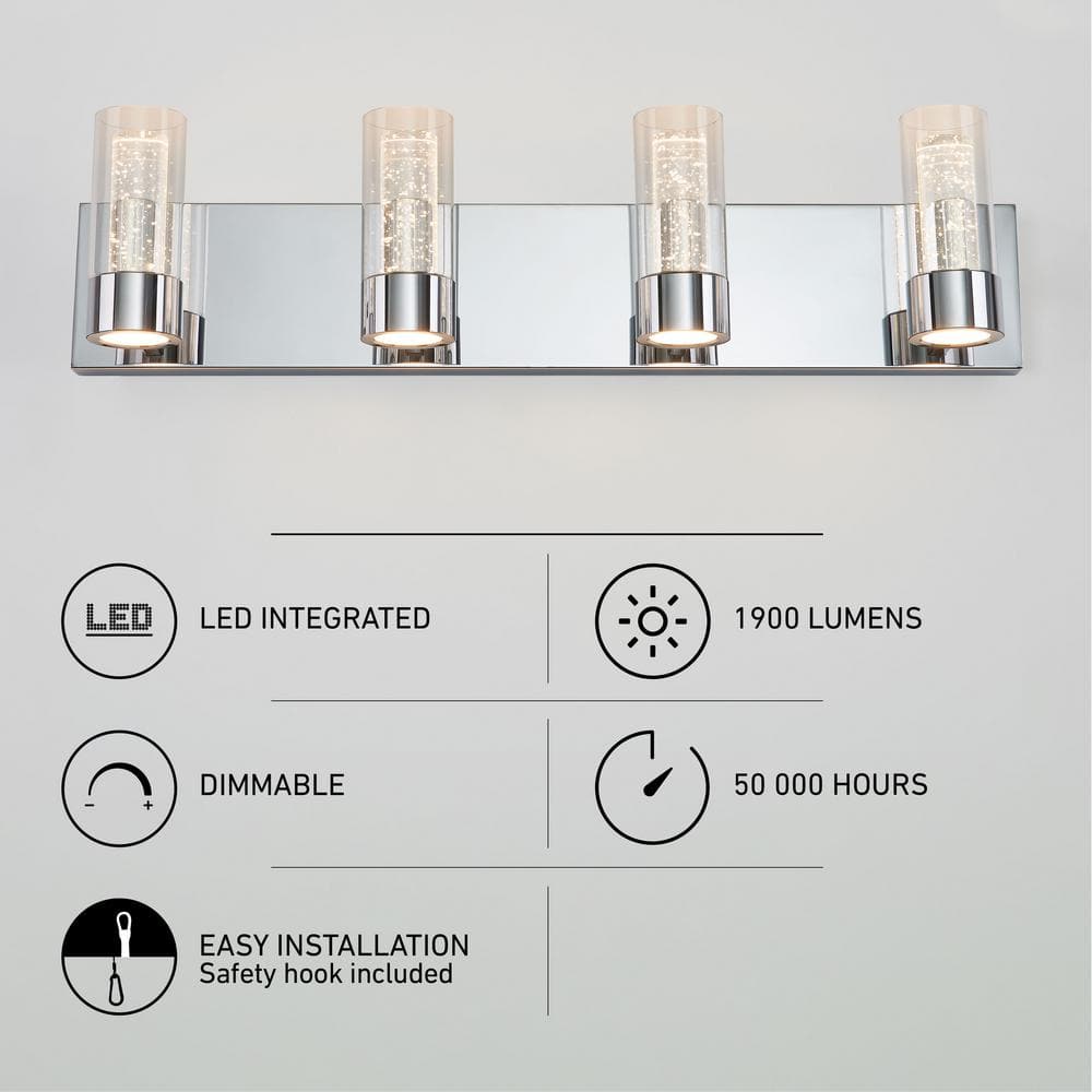 Artika Essence 27 in. 4 Light Chrome Modern Integrated LED Vanity Light Bar - $110