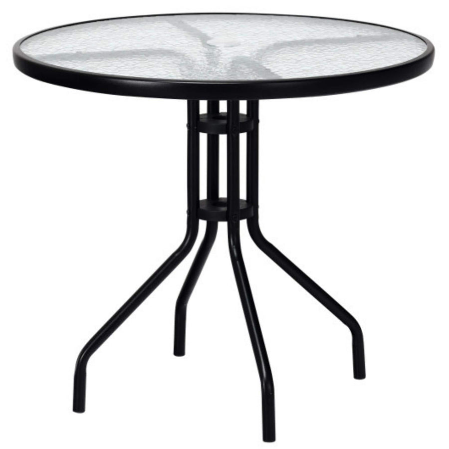 Clihome 32 in. D x 28 in. H Round Metal Outdoor Patio Table with Tempered Glass Top - $50