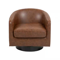 Uixe Coffee PU Leather Upholstered 360° Swivel Arm Chair With Wood Base (Set of 1) - $165