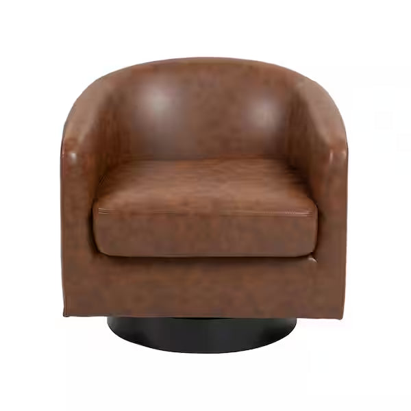 Uixe Coffee PU Leather Upholstered 360° Swivel Arm Chair With Wood Base (Set of 1) - $165