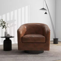 Uixe Coffee PU Leather Upholstered 360° Swivel Arm Chair With Wood Base (Set of 1) - $165