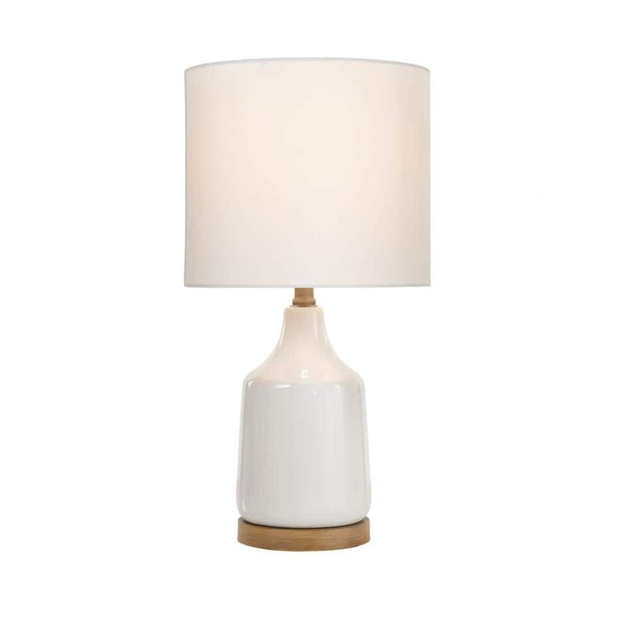 Saddlebrook 21.5 in. Cream Ceramic and Faux Wood Table Lamp with White Fabric Shade - $35