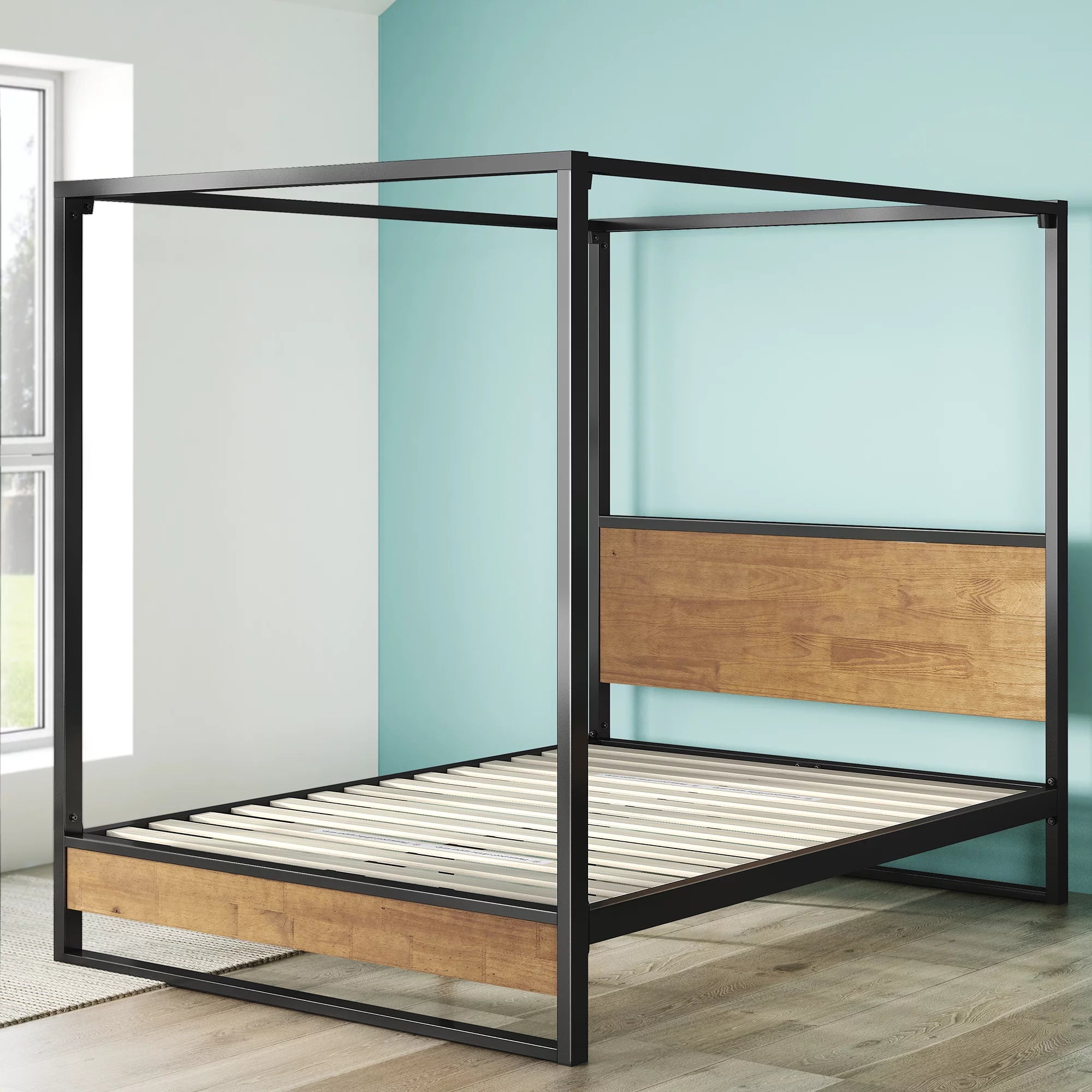 Suzanne Brown Metal and Wood Full Canopy Platform Bed Frame - $200