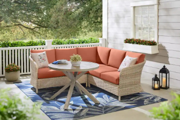 Camden Point Wicker Outdoor Sectional, Sienna Orange Cushions (No Coffee Table) - $600