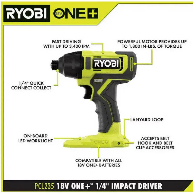 RYOBI ONE+ 18V Cordless 2-Tool Combo Kit with Drill/Driver, Impact Driver - $80
