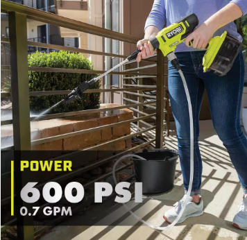 RYOBI ONE+ HP 18V 600 PSI 0.7 GPM Cordless Battery Cold Water Power Cleaner - $130