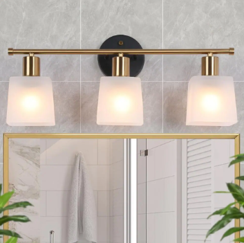 Modern Bathroom Vanity Light, 3-Light Black and Gold Powder Room - $95